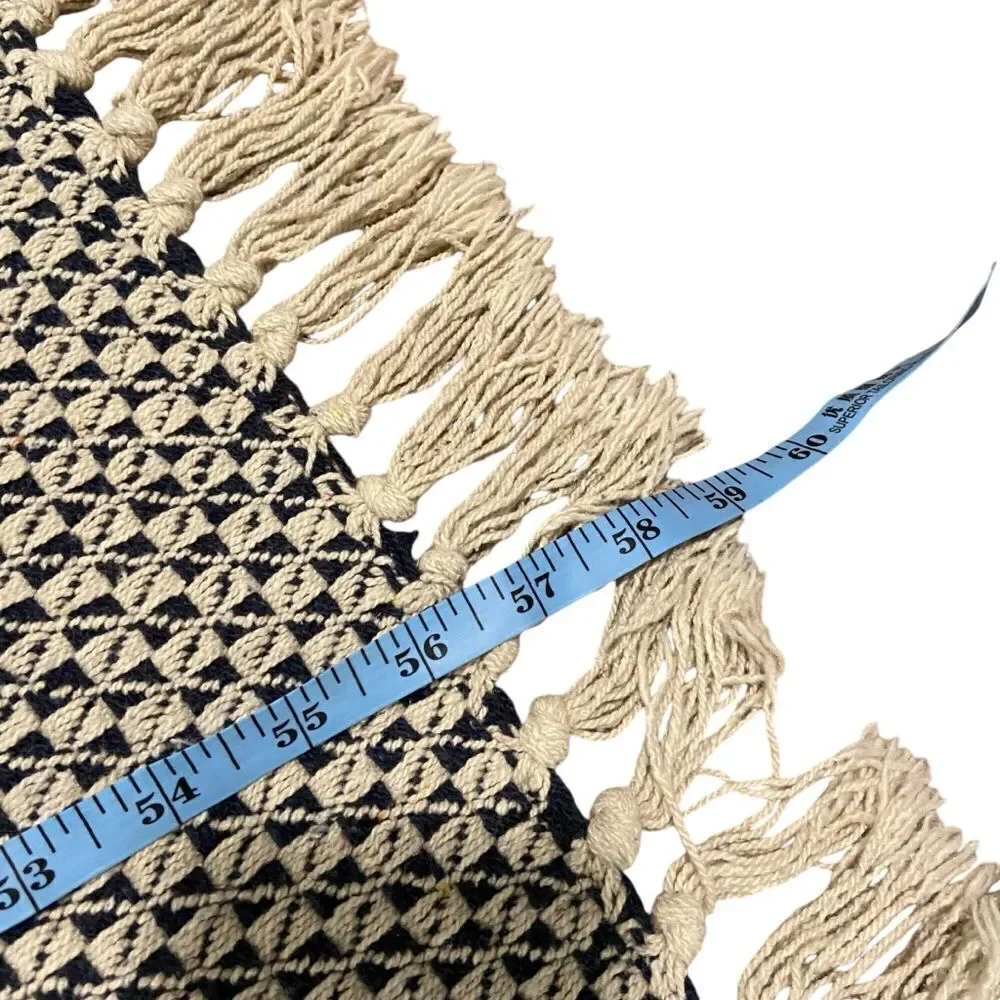 Boho Patterned Throw Blanket with Fringe in Blue and White